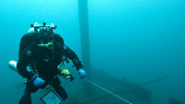 Technical diver conducting an underwater survey